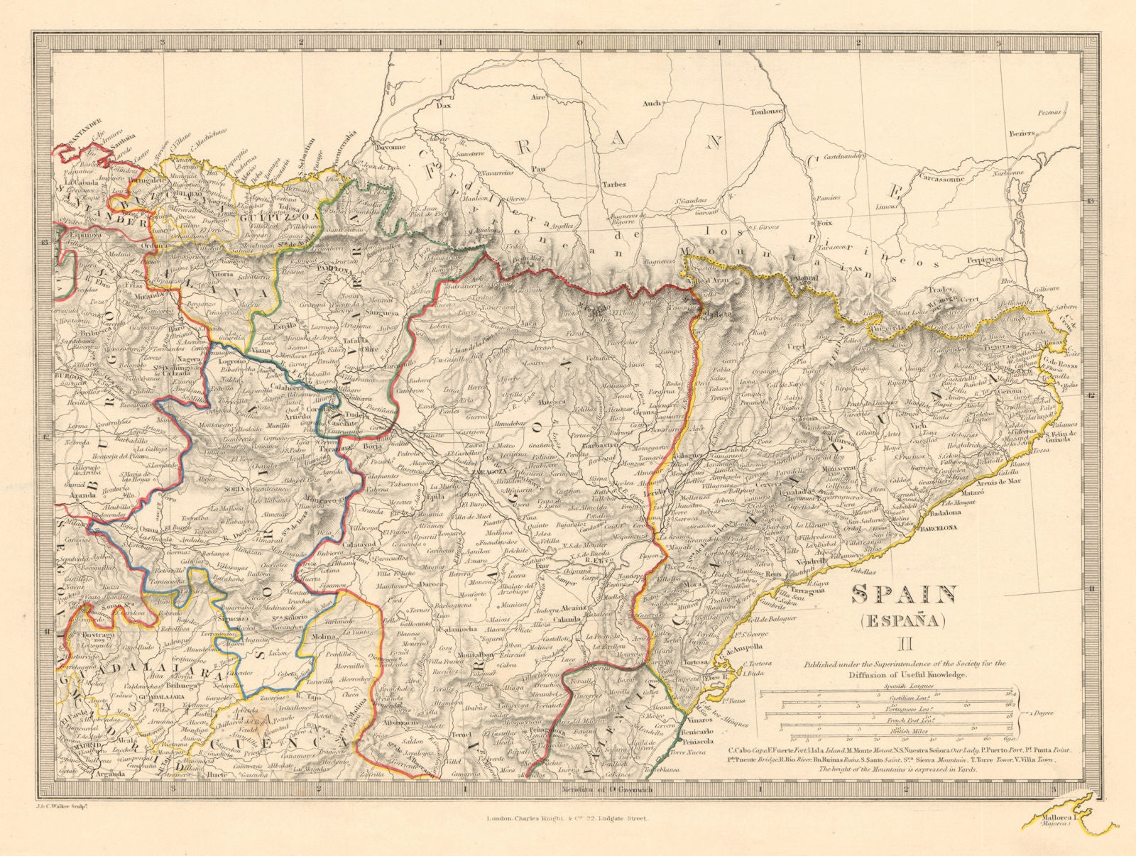 SPAIN NORTH EAST. Cataluna Aragon Soria Navarra Bizcaya Guipozcoa. SDUK 1845 map